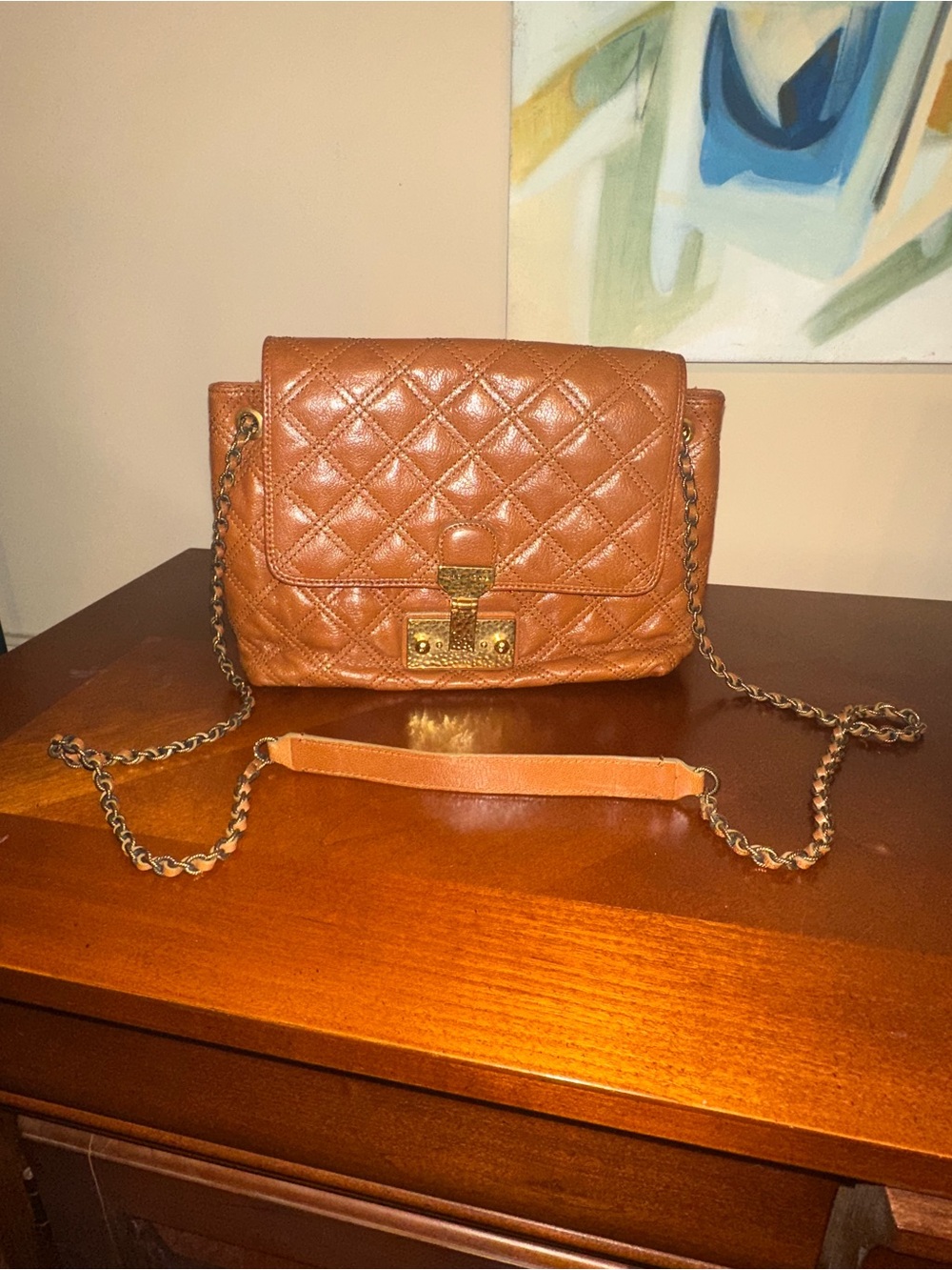 Marc Jacobs-Italy Quilted Cognac Leather Crossbody with Chain Strap